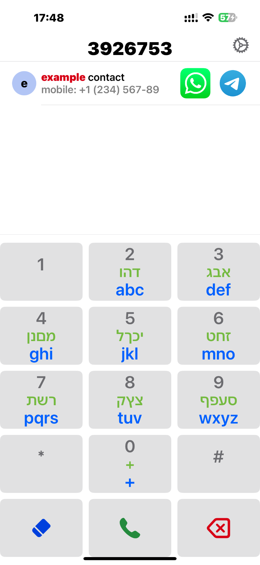 9dial app interface showing T9 dialer with dual language support